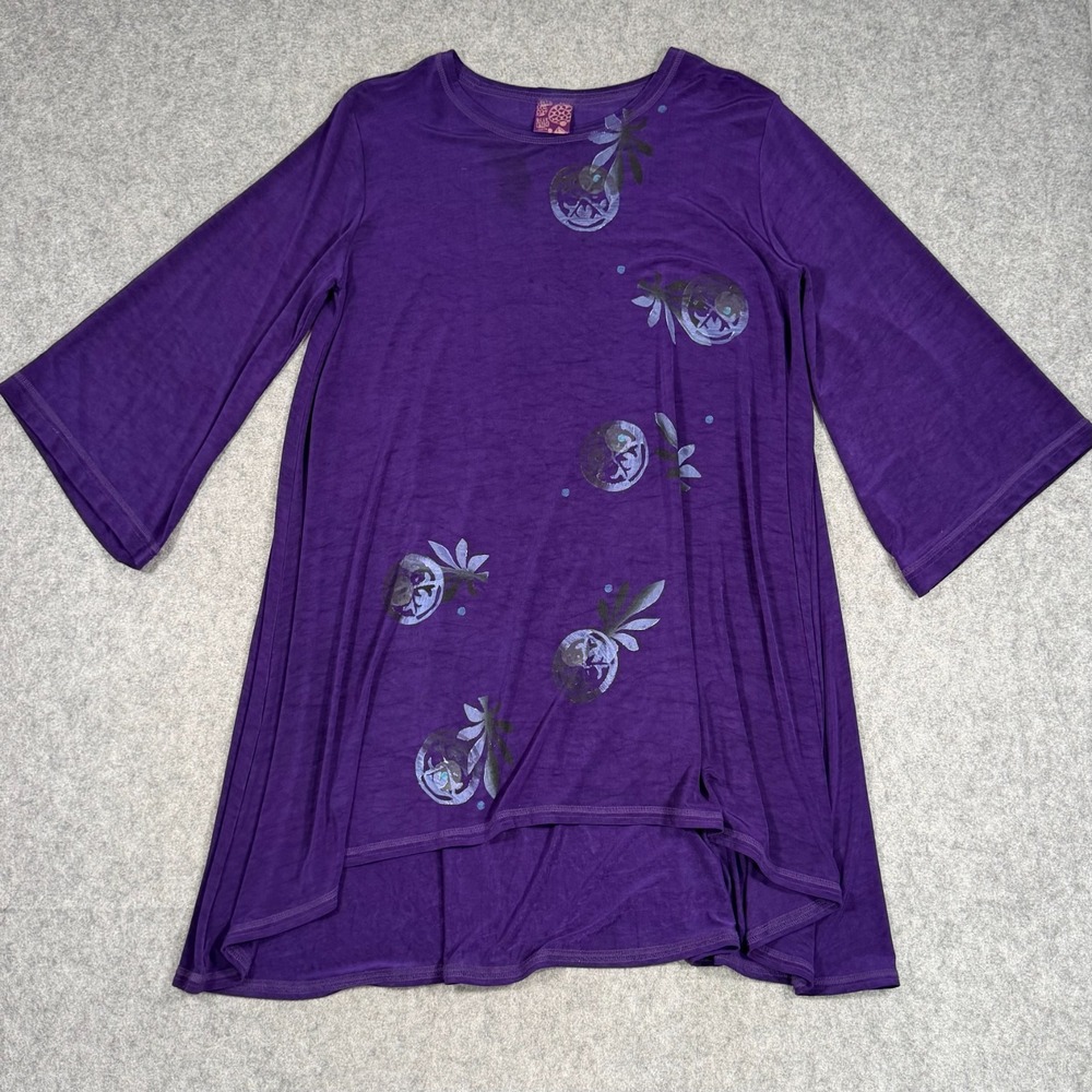 1996 Vintage Blue Fish Purple Graphic 3/4 Sleeve Mini Dress Women's One Size